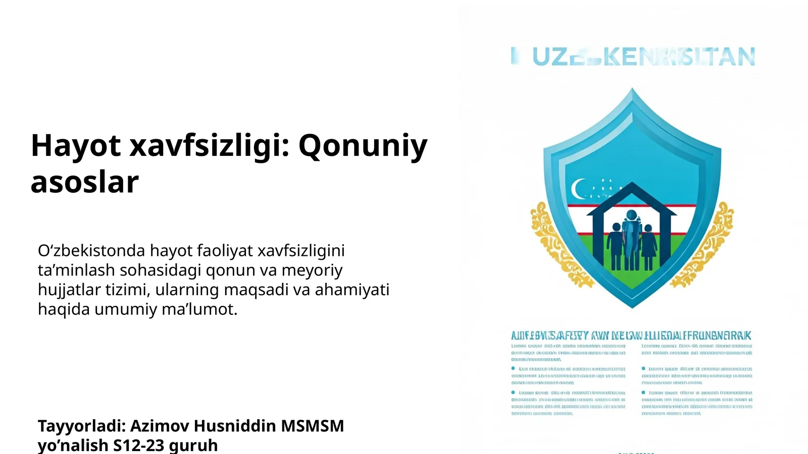 Xavfsizlik sohasidagi meyoriy hujjatlar tizimi