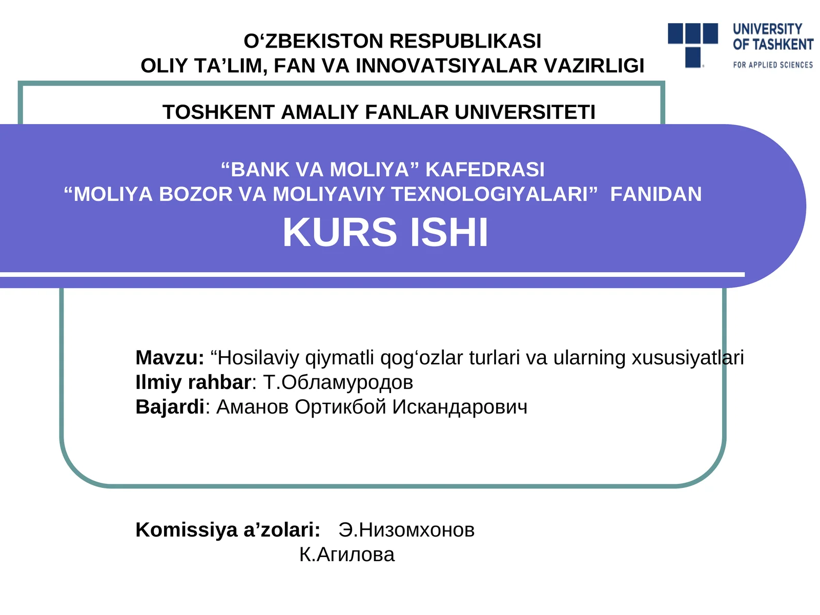 Hosilaviy qiymatli qog‘ozlar turlari va ularning xususiyatlari