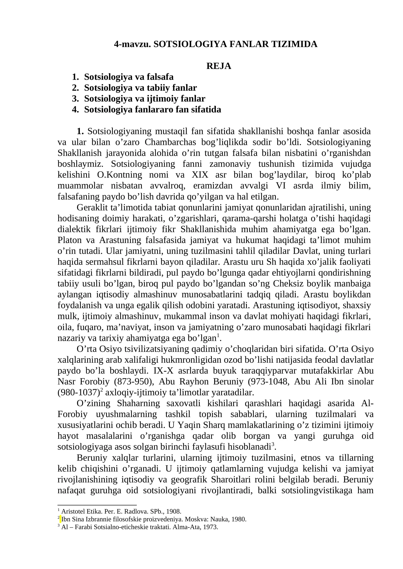 SOTSIOLOGIYA FANLAR TIZIMIDA
