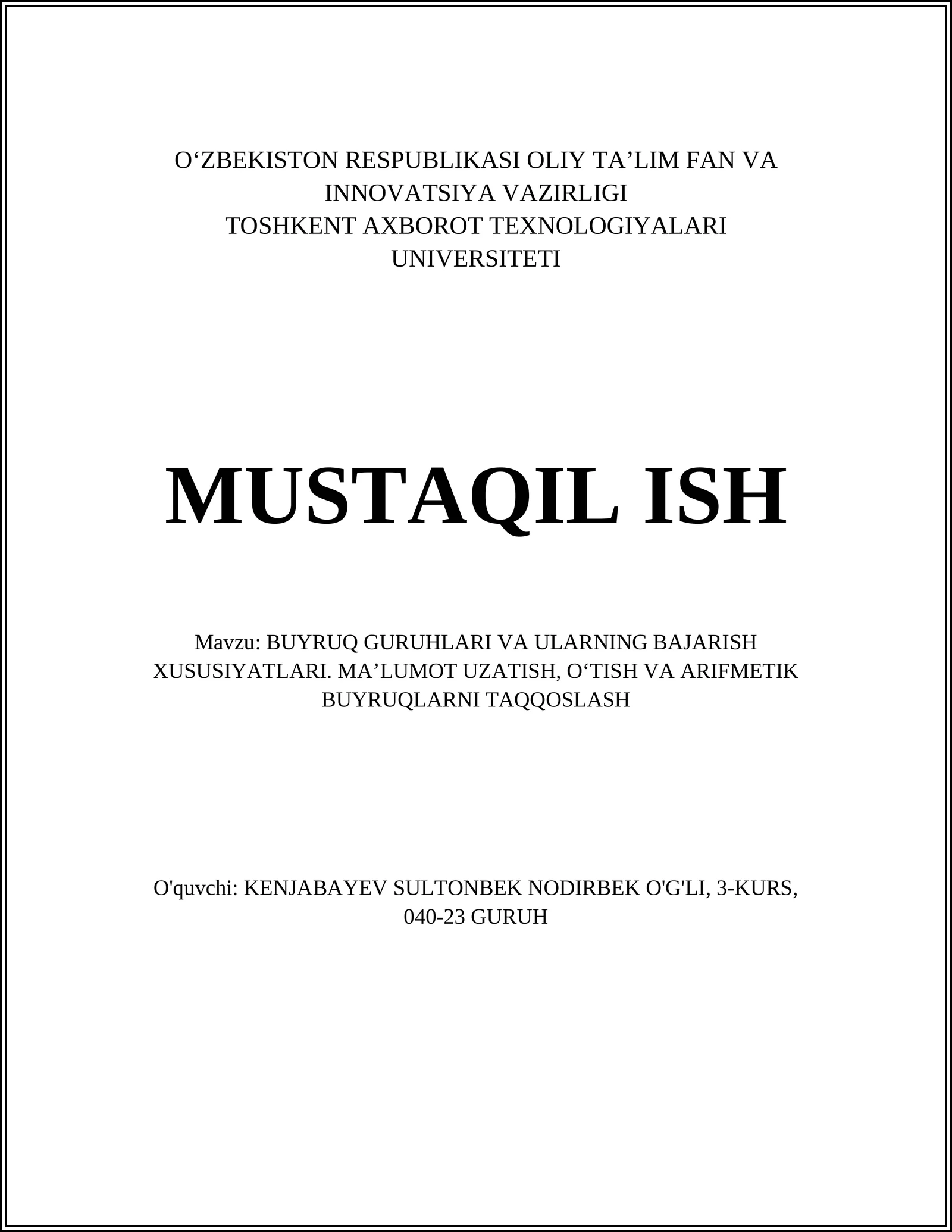 BUYRUQ GURUHLARI VA ULARNING BAJARISH XUSUSIYATLARI
