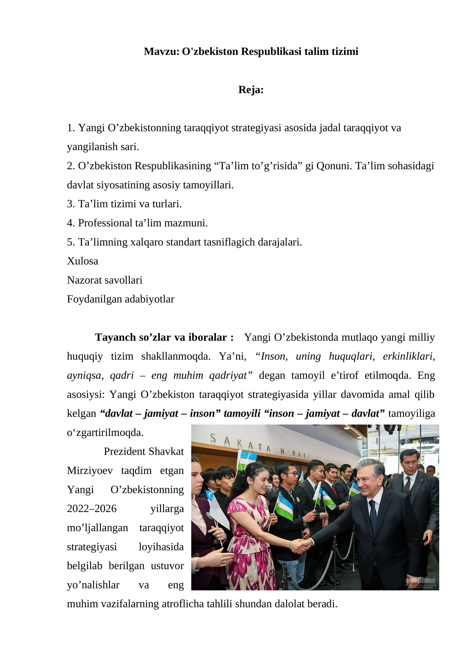 O'zbekiston Respublikasi talim tizimi
