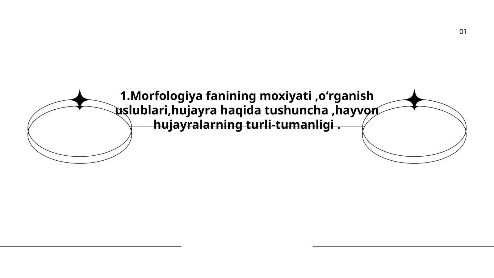 Morfologiya fanining mohiyati, o'rganish uslublari, hujayra haqida tushuncha, hayvon hujayralarning turli-tumanligi