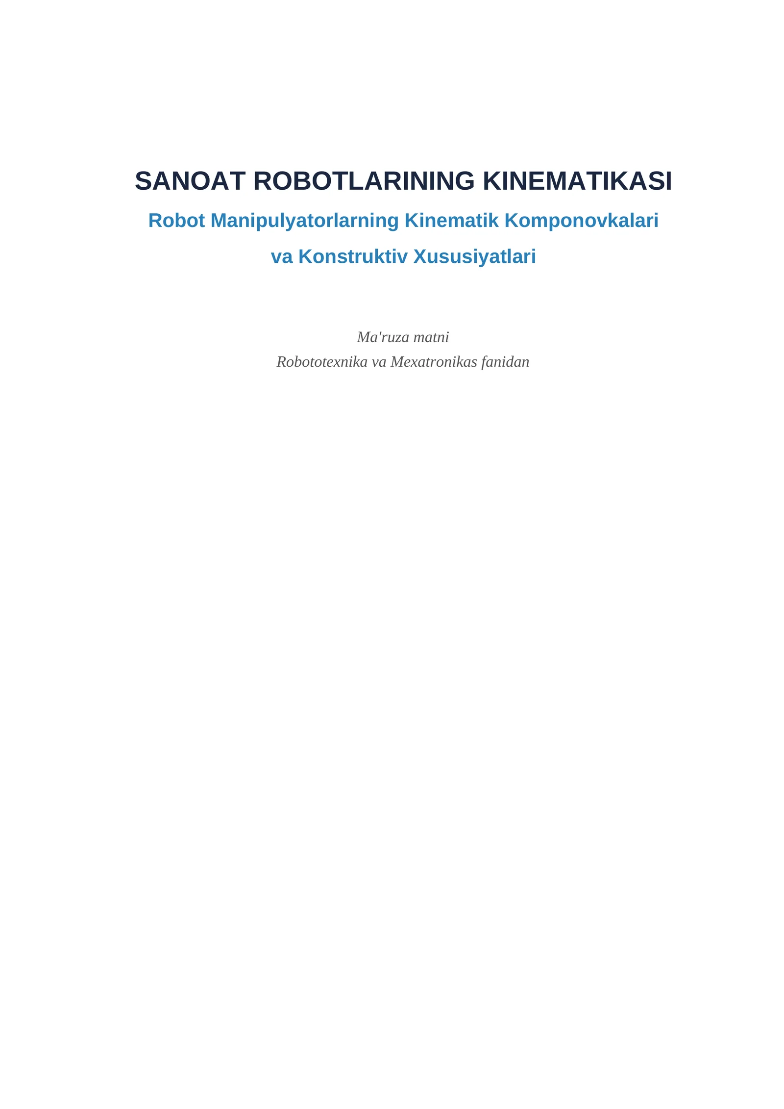 SANOAT ROBOTLARINING KINEMATIKASI