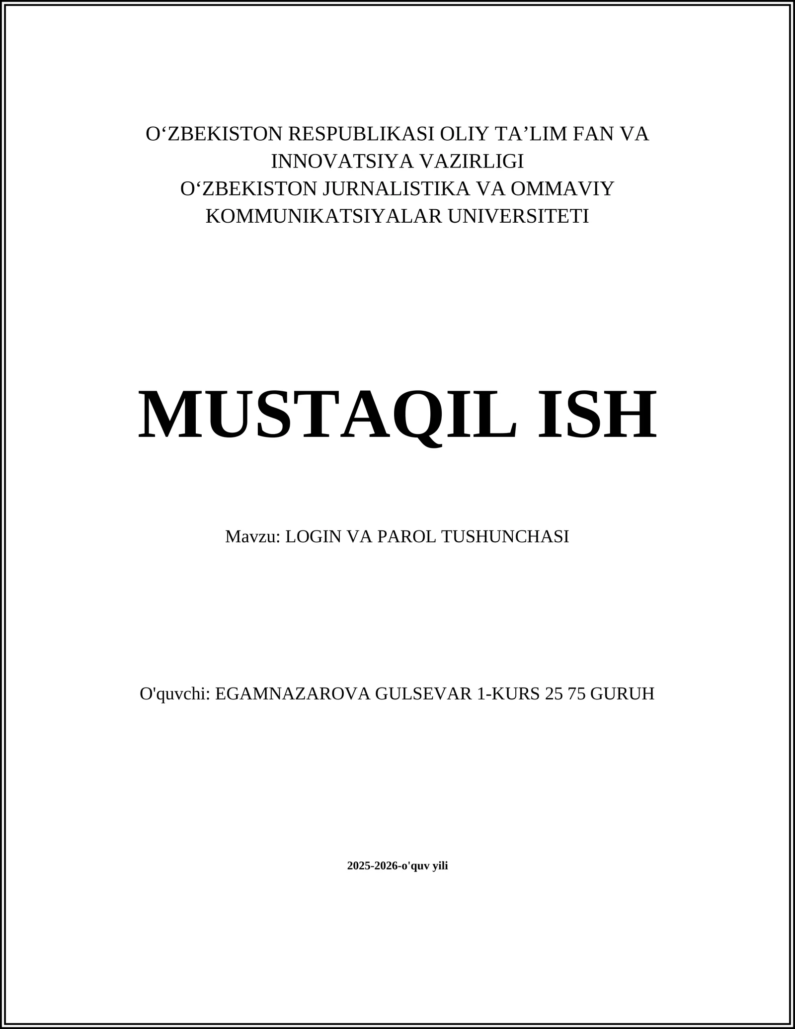 LOGIN VA PAROL TUSHUNCHASI