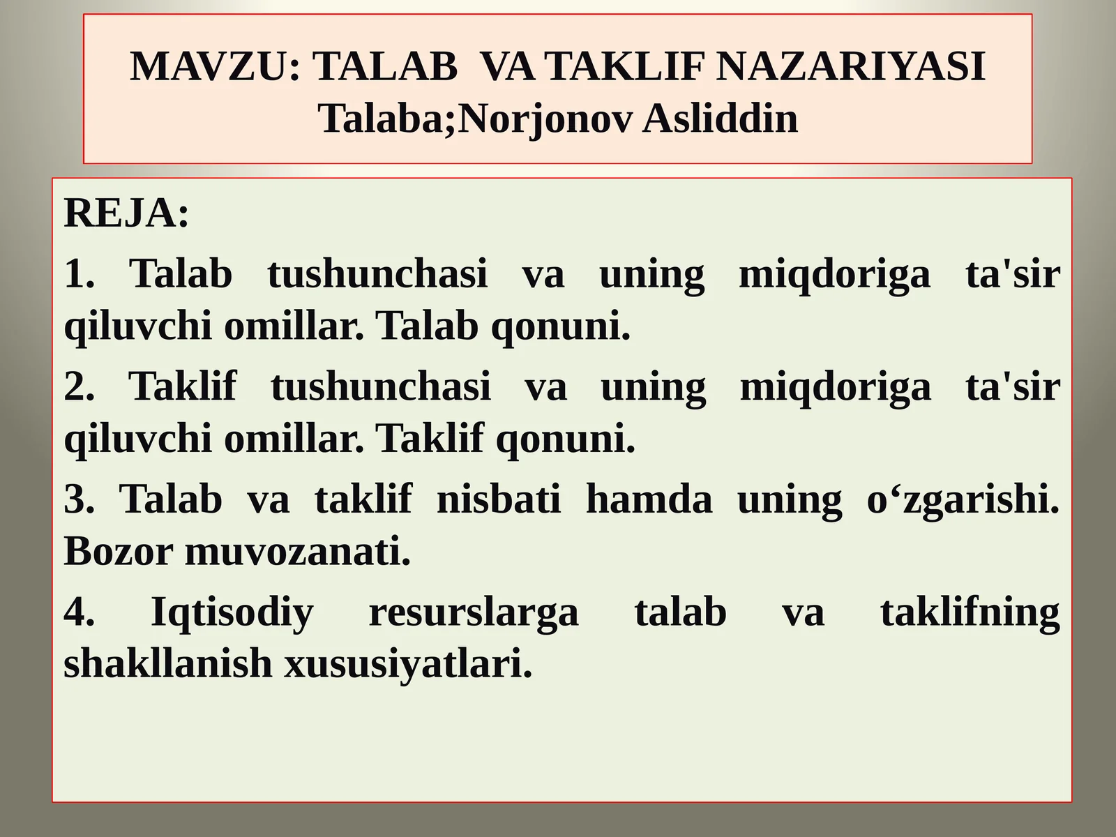 TALAB VA TAKLIF NAZARIYASI