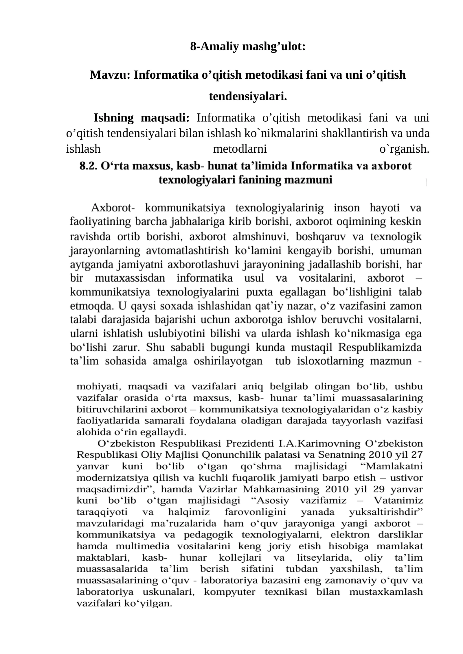 Informatika o’qitish metodikasi fani va uni o’qitish tendensiyalari