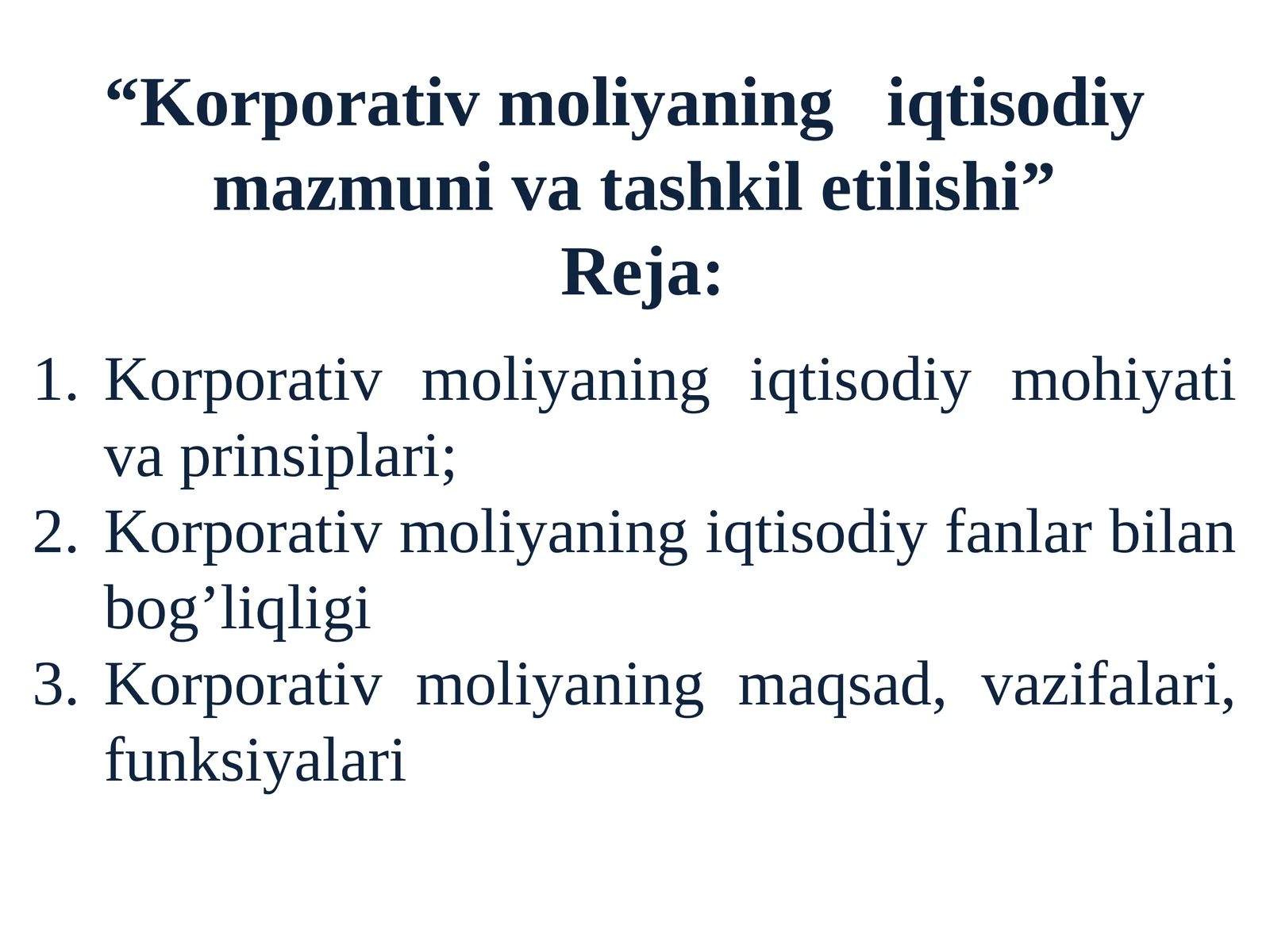 Korporativ moliyaning iqtisodiy mazmuniva tashkil etilishi
