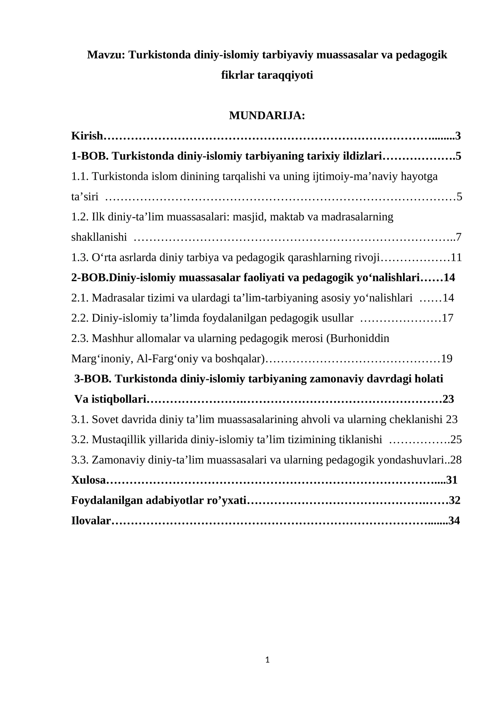 Turkistonda diniy-islomiy tarbiyaviy muassasalar va pedagogik fikrlar taraqqiyoti