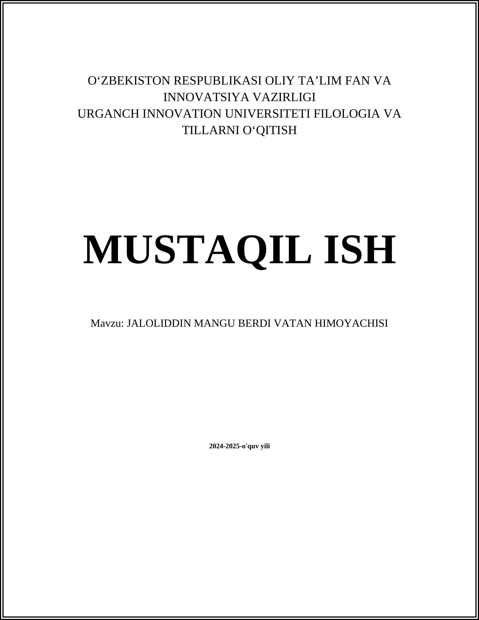 JALOLIDDIN MANGU BERDI VATAN HIMOYACHISI