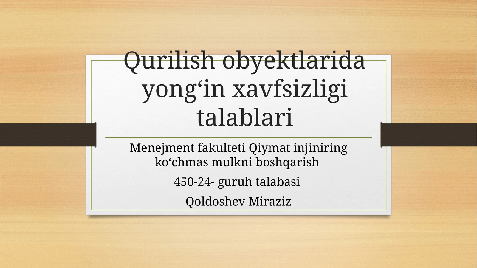 Qurilish obyektlarida yongʻin xavfsizligi talablari