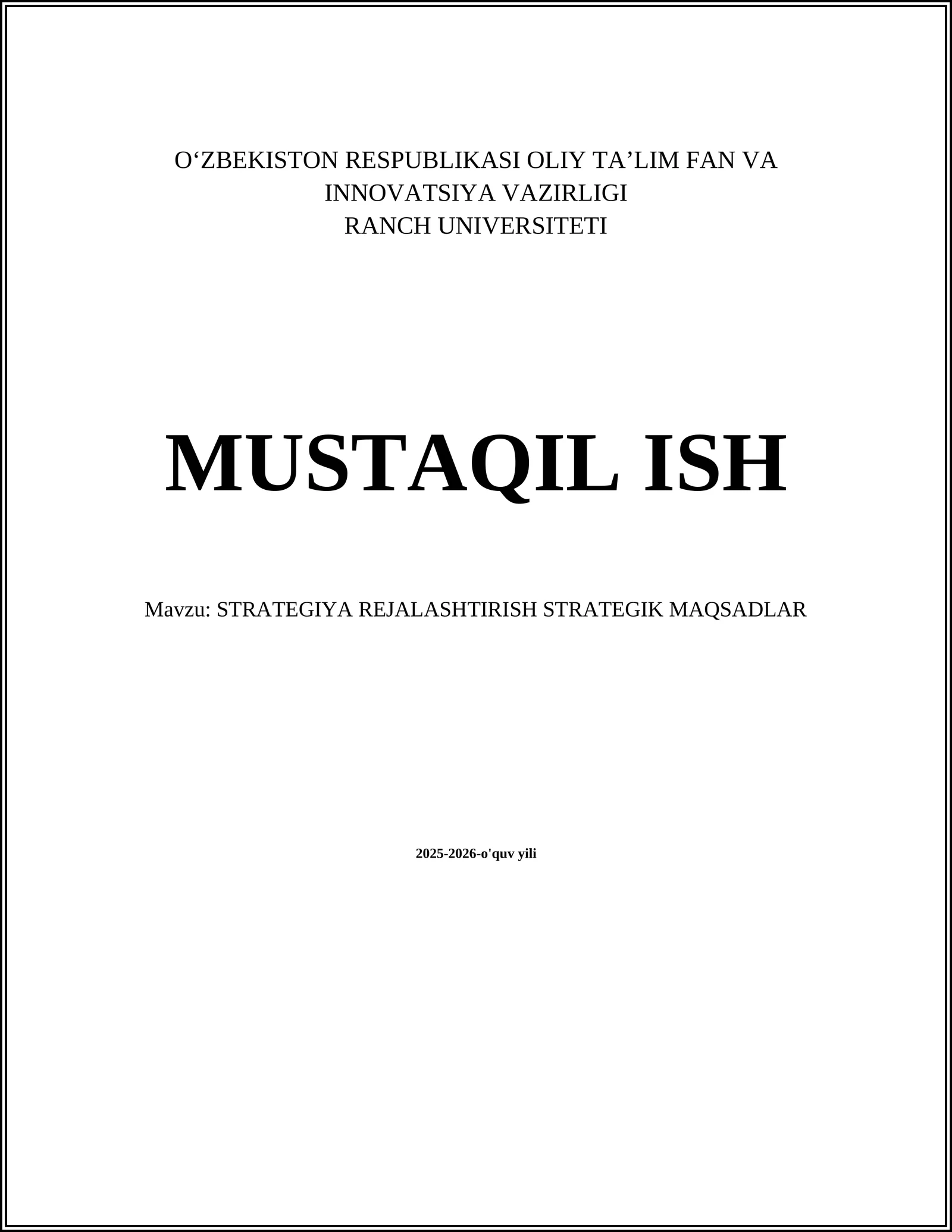 STRATEGIYA REJALASHTIRISH STRATEGIK MAQSADLAR 2025-2026-o'quv yili