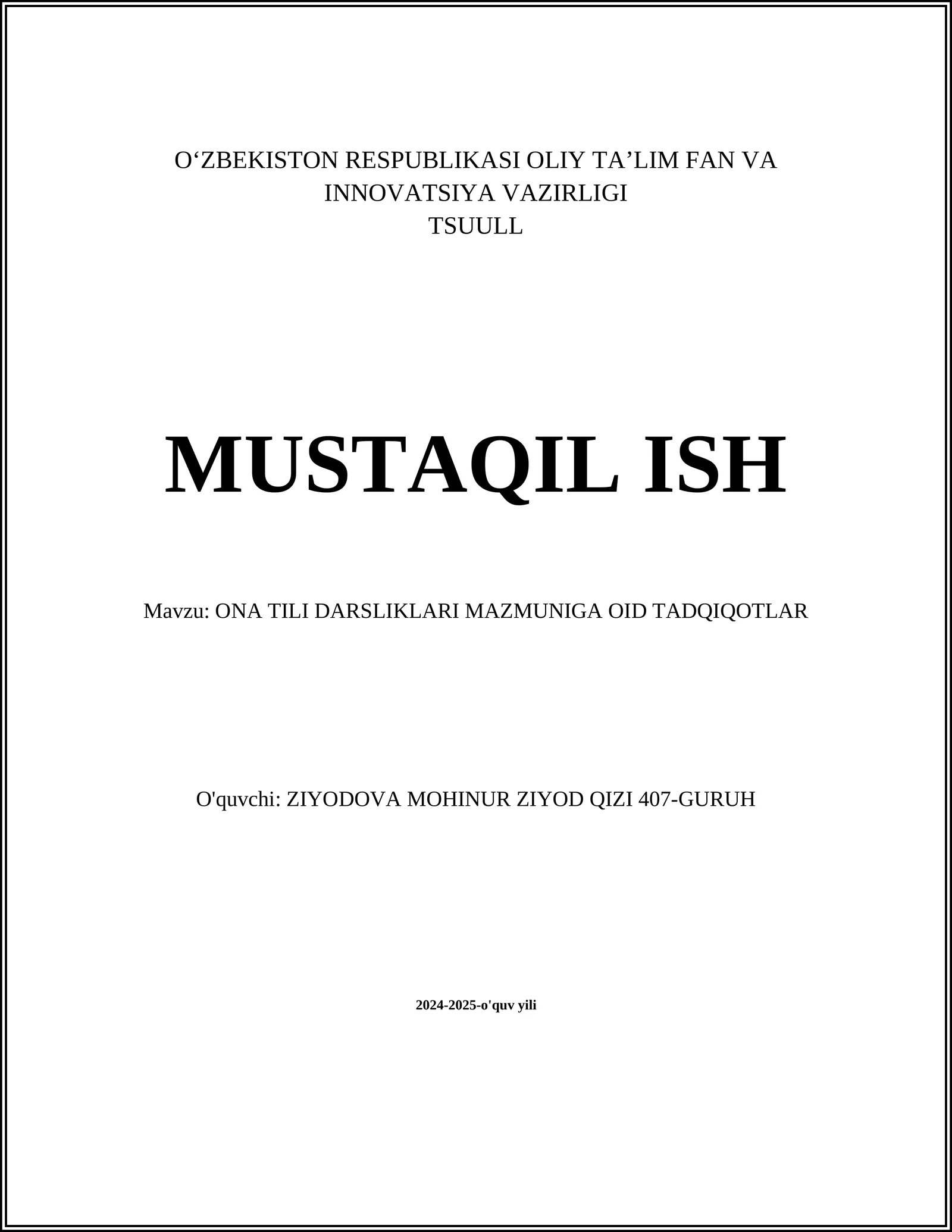 ONA TILI DARSLIKLARI MAZMUNIGA OID TADQIQOTLAR