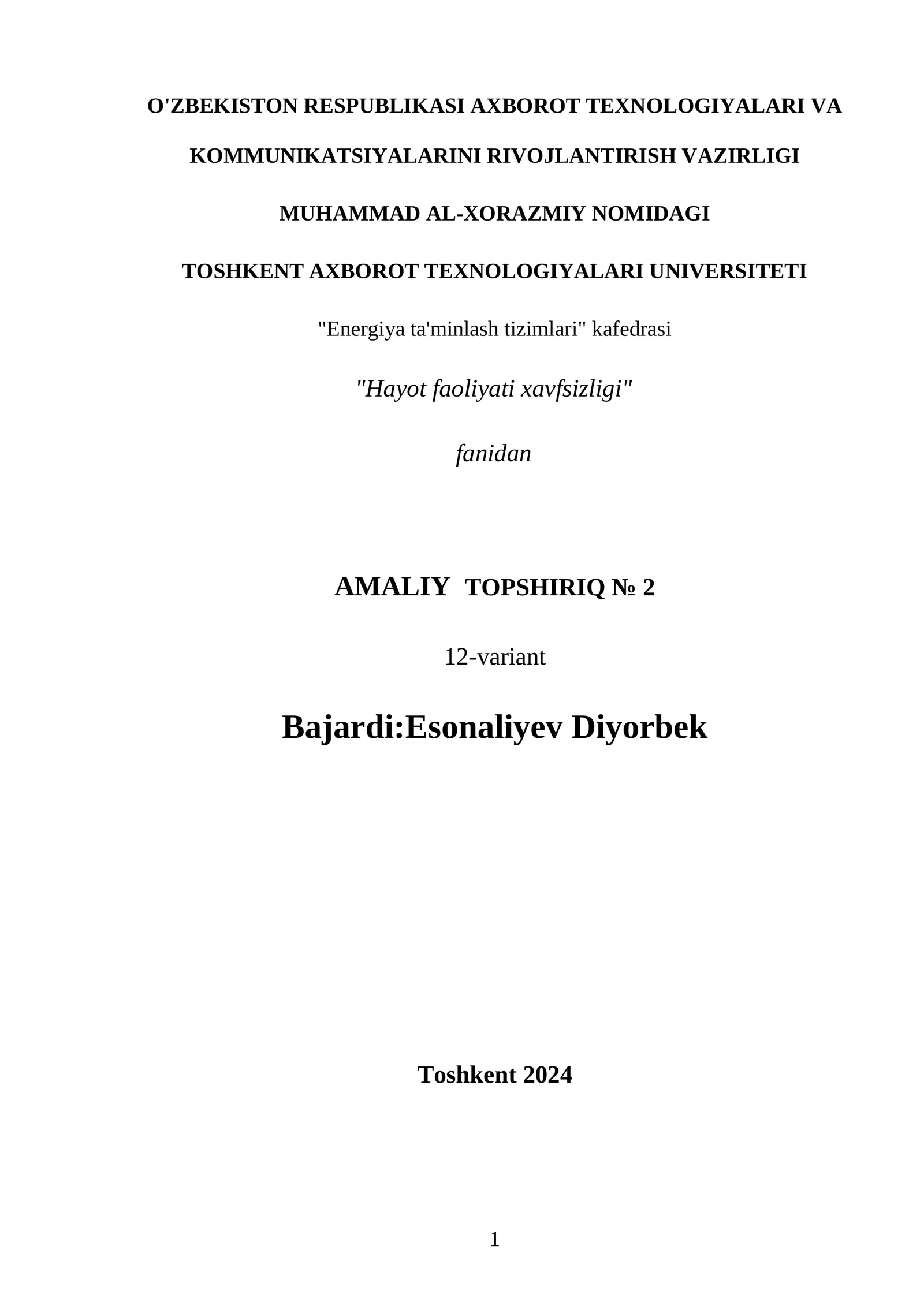 Hayot faoliyati xavfsizligining ergonomik asoslari (Ish ishlab chiqarish ergonomikasi (parametrlarni hisoblash))