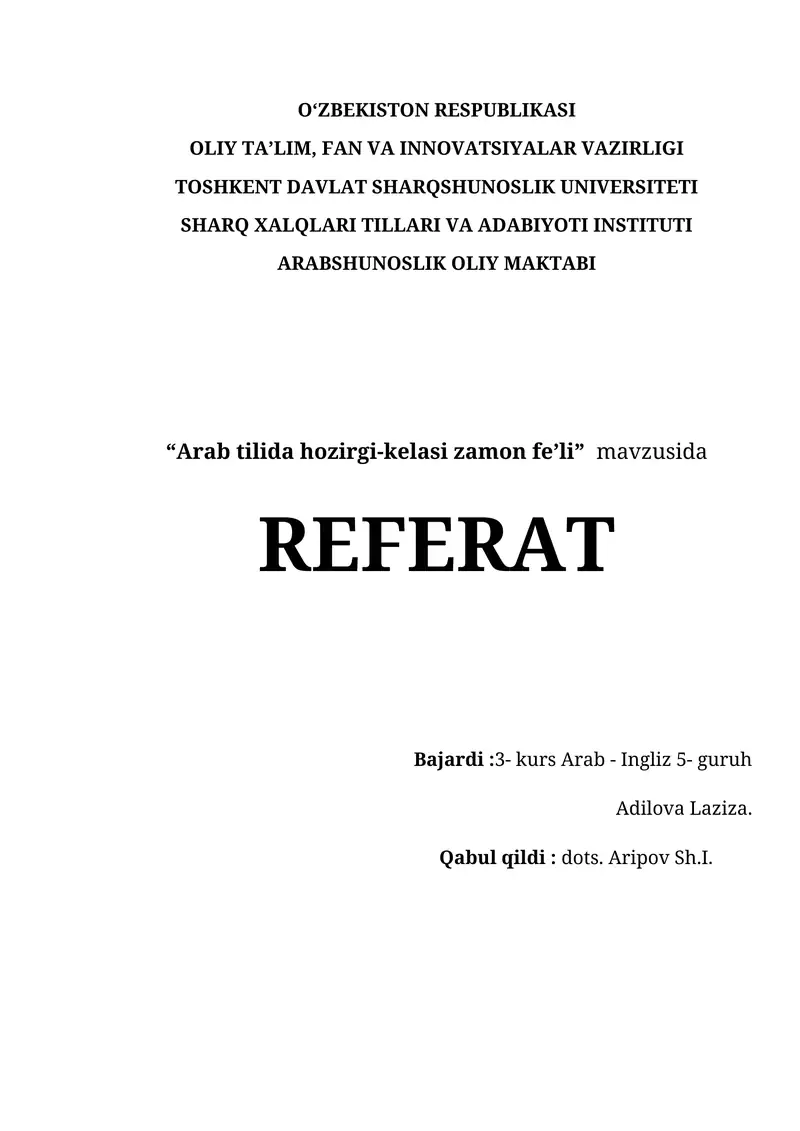 Arab tilida hozirgi-kelasi zamon fe’li