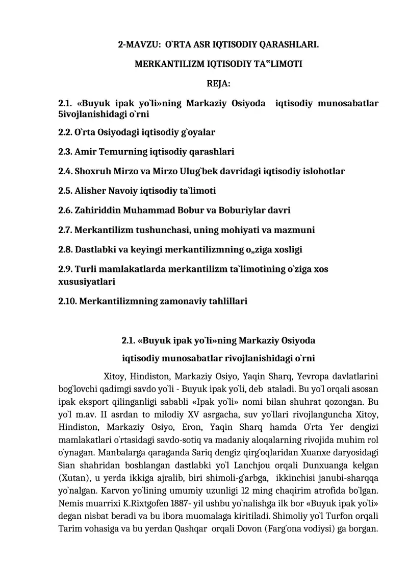 MERKANTILIZM IQTISODIY TA‟LIMOTI