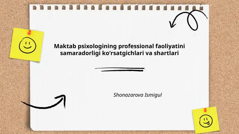 Maktab psixologining professional faoliyatini samaradorligi koʻrsatgichlari va shartlari