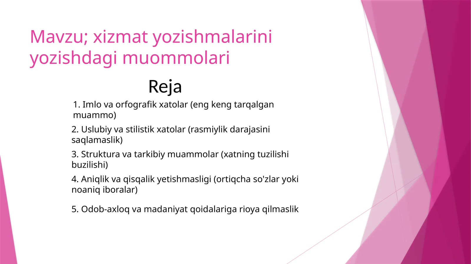 xizmatyozishmalariniyozishdagimuommolari
