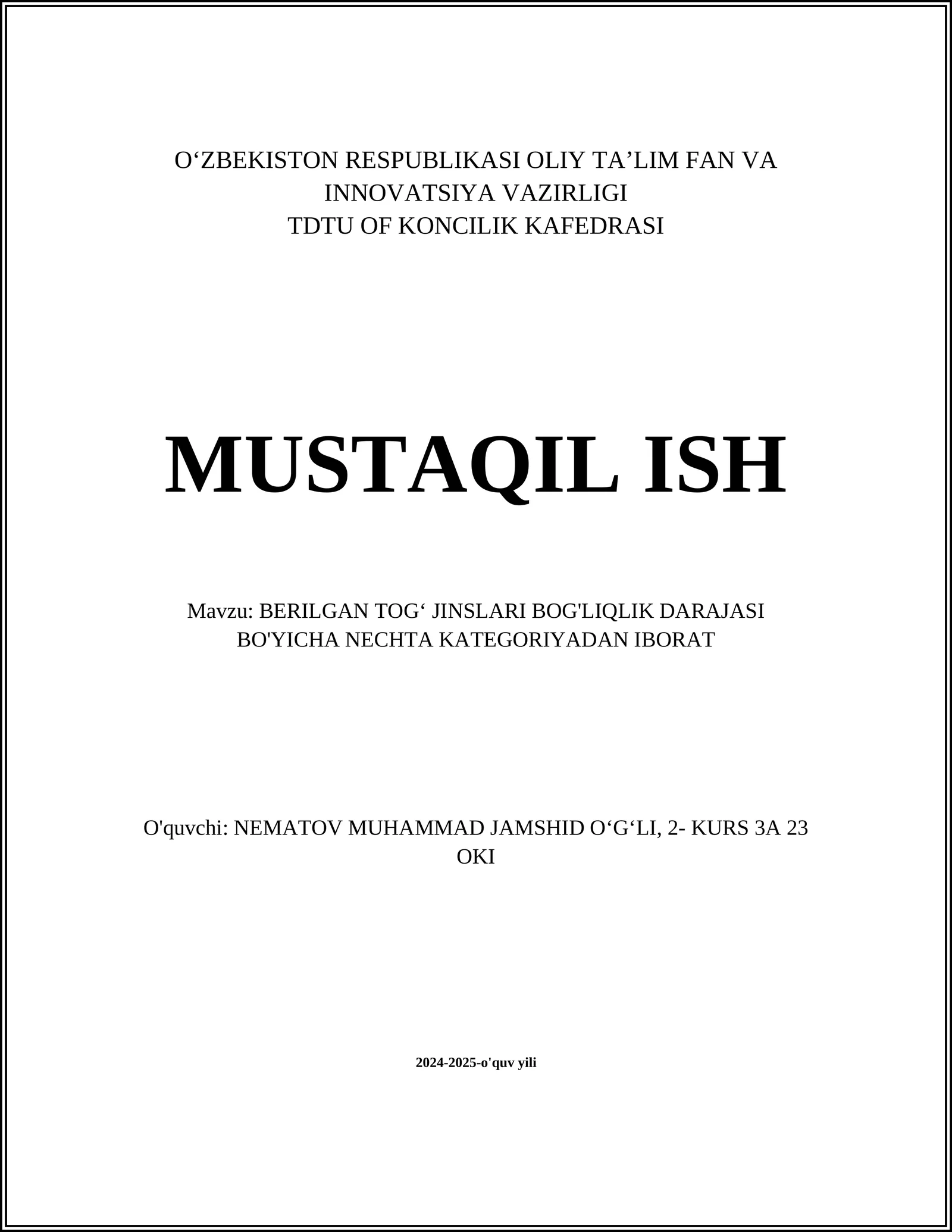 BERILGAN TOGʻ JINSLARI BOG'LIQLIK DARAJASI BO'YICHA NECHTA KATEGORIYADAN IBORAT