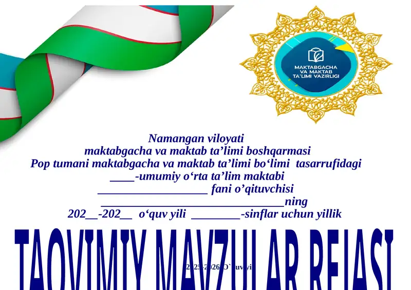 TAQVIMIY MAVZULAR REJASI  betlik