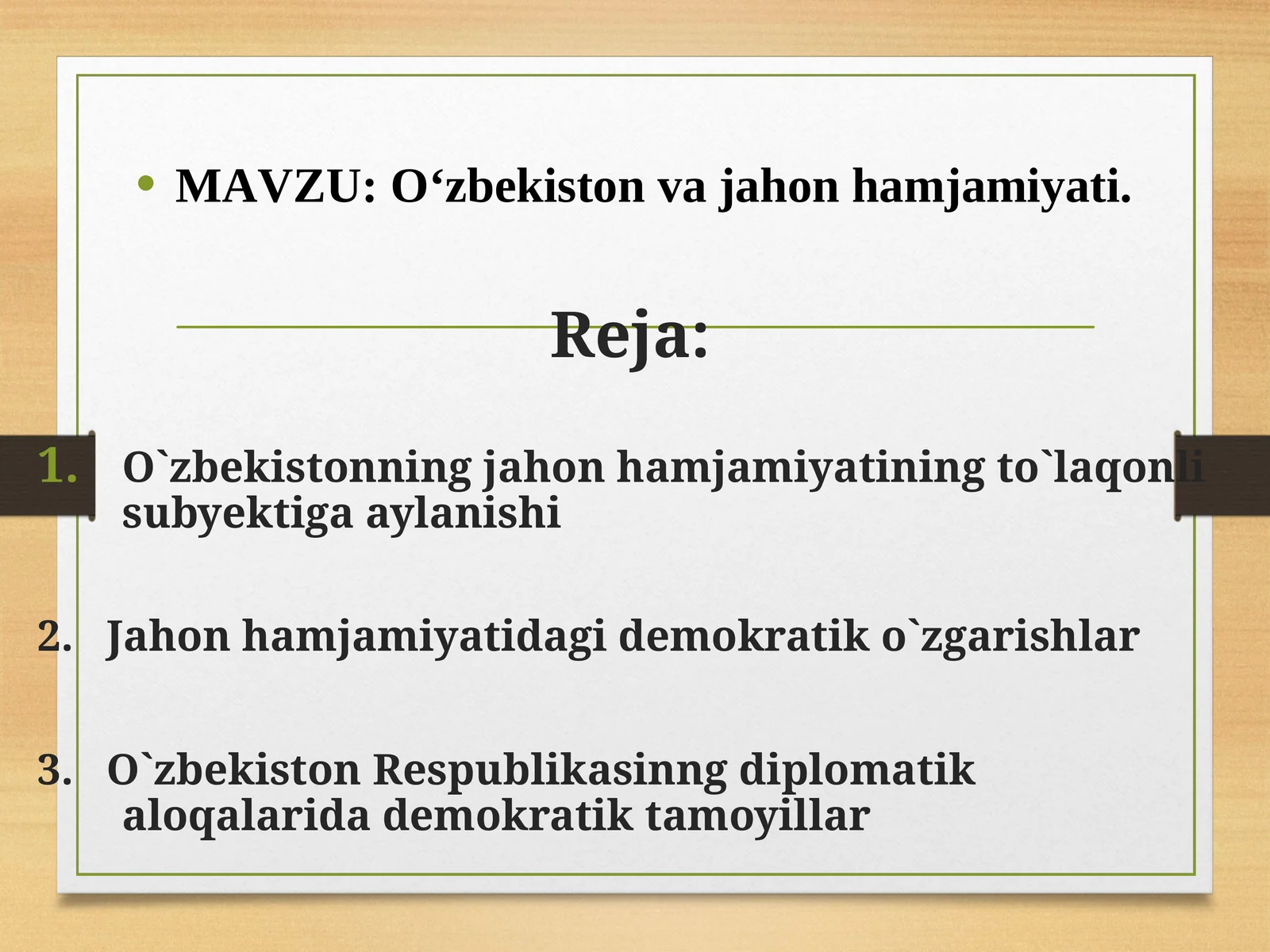 O‘zbekiston va jahon hamjamiyati