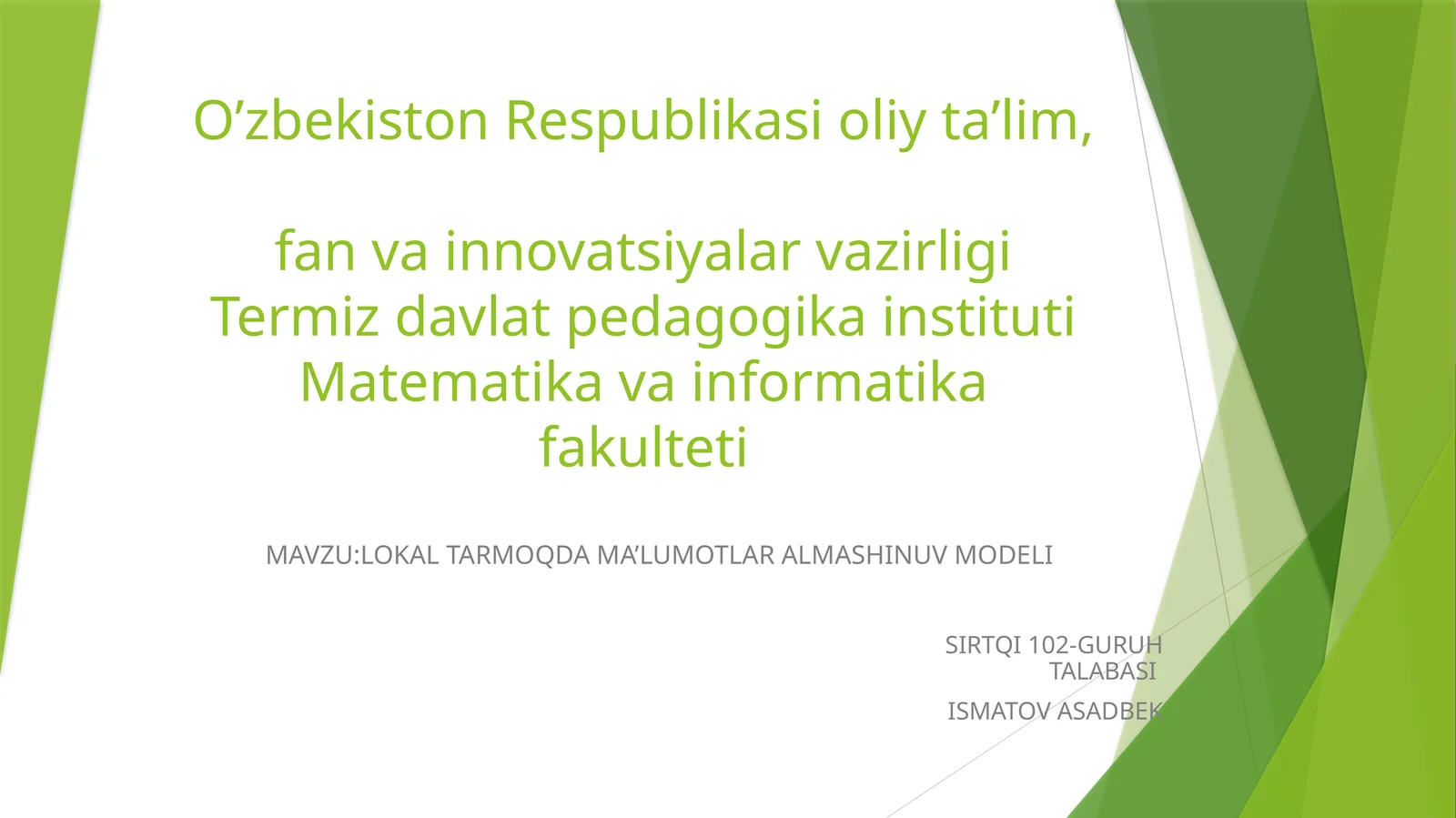 LOKAL TARMOQDA MA’LUMOTLAR ALMASHINUV MODELI