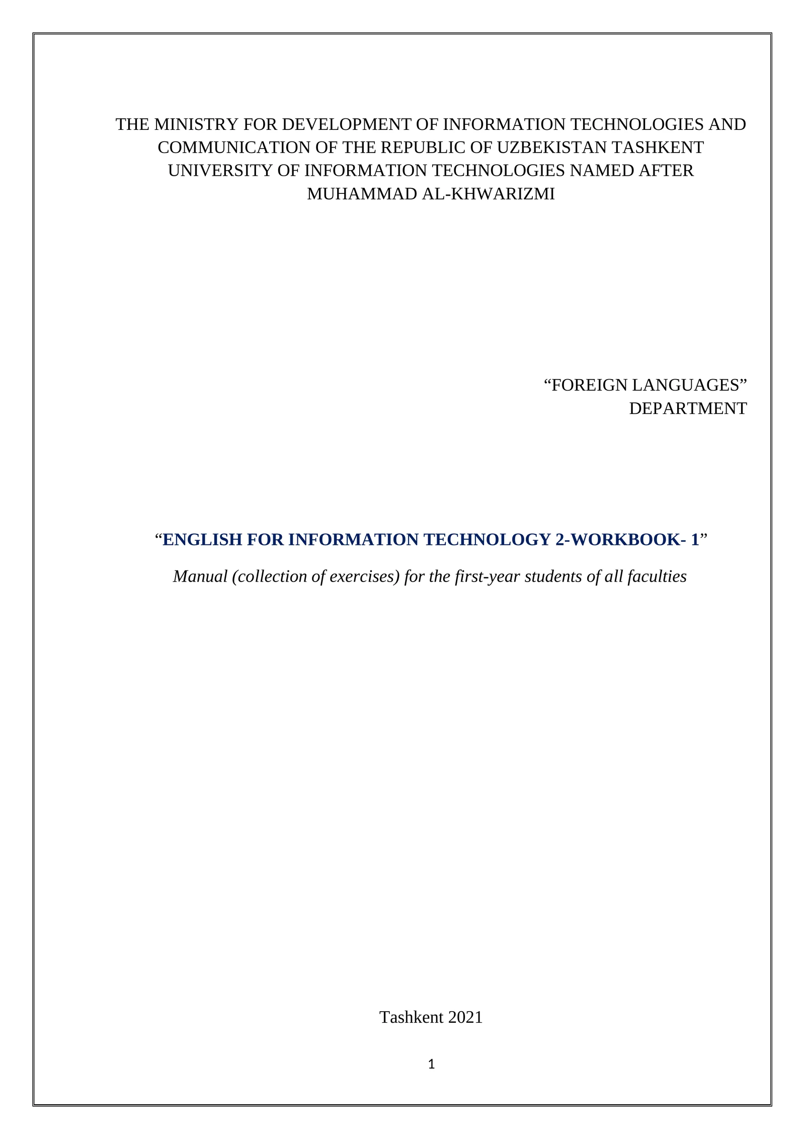 ENGLISH FOR INFORMATION TECHNOLOGY 2-WORKBOOK- 1