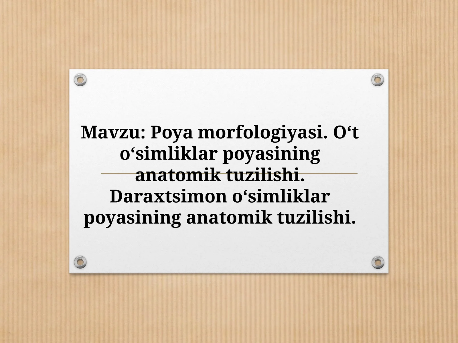 Poyamorfologiyasi.O‘to‘simliklarpoyasininganatomiktuzilishi.Daraxtsimono‘simliklarpoyasininganatomiktuzilishi