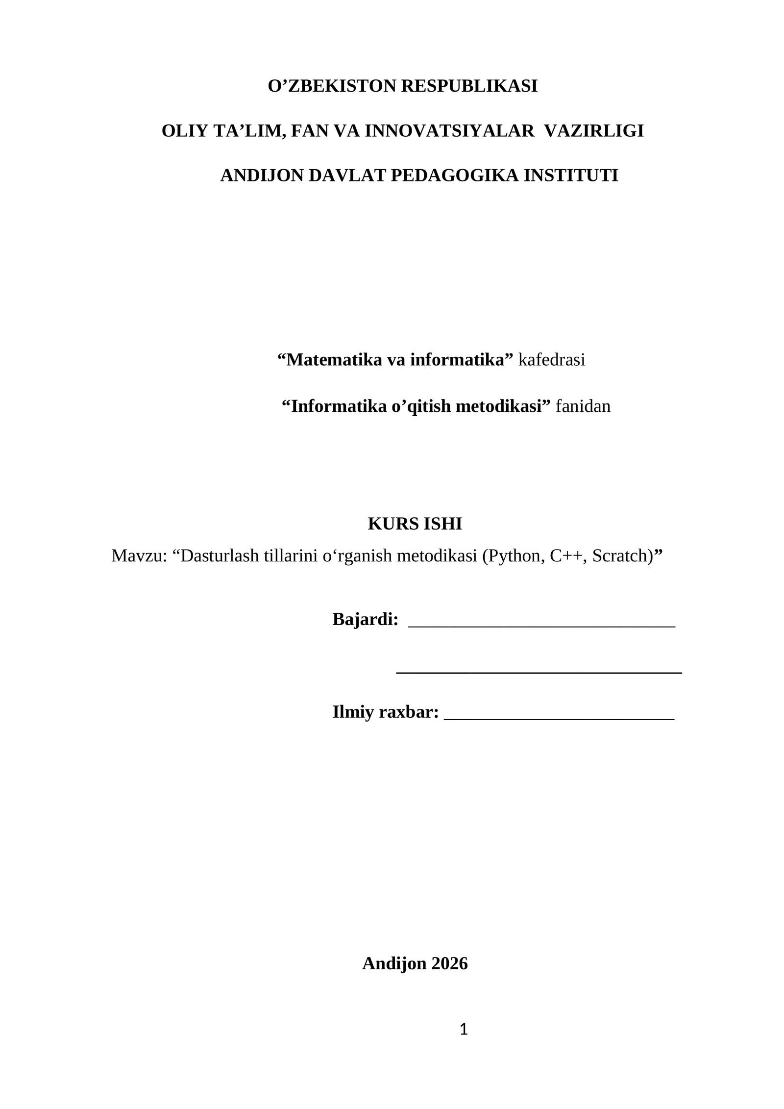 Dasturlash tillarini o‘rganish metodikasi (Python, C++, Scratch)