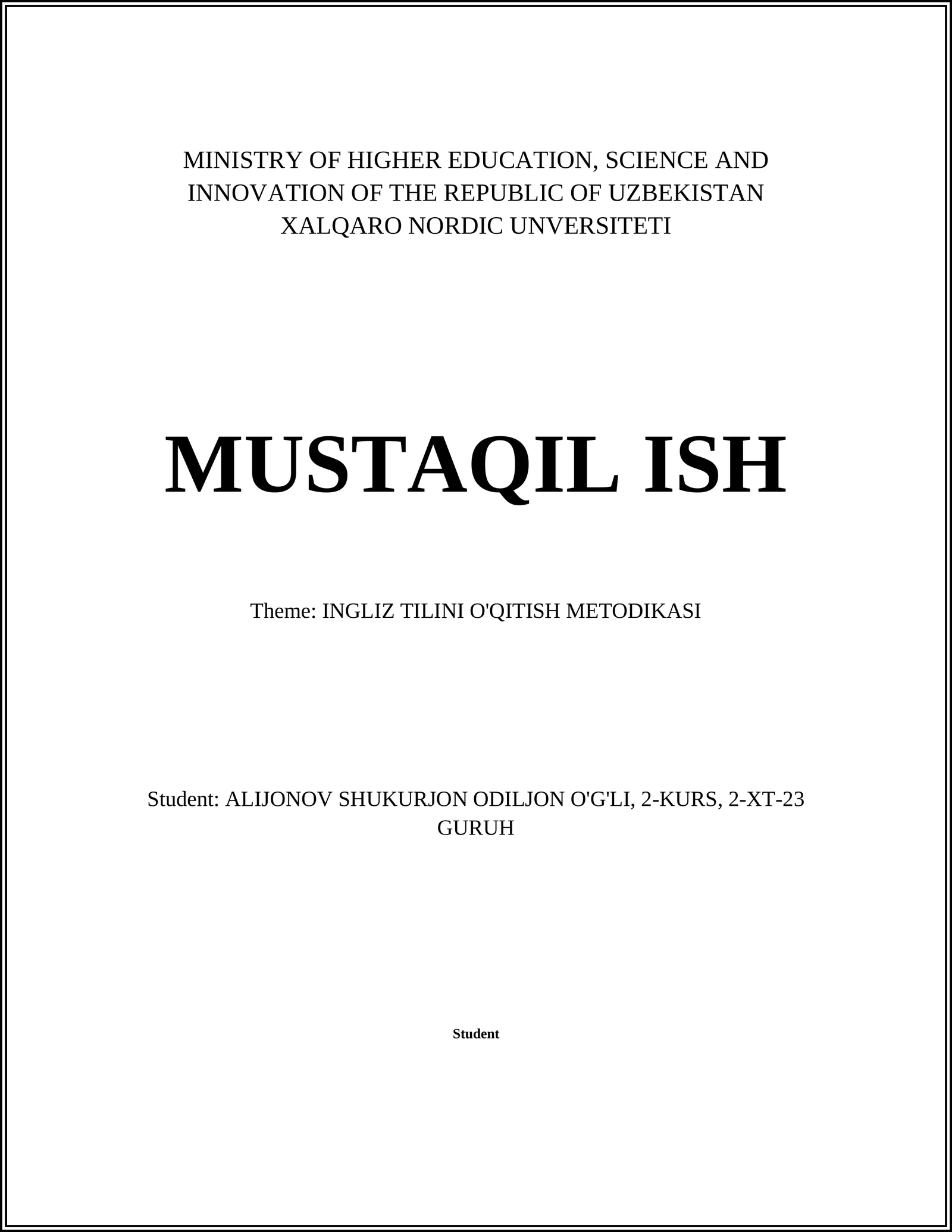 INGLIZ TILINI O'QITISH METODIKASI