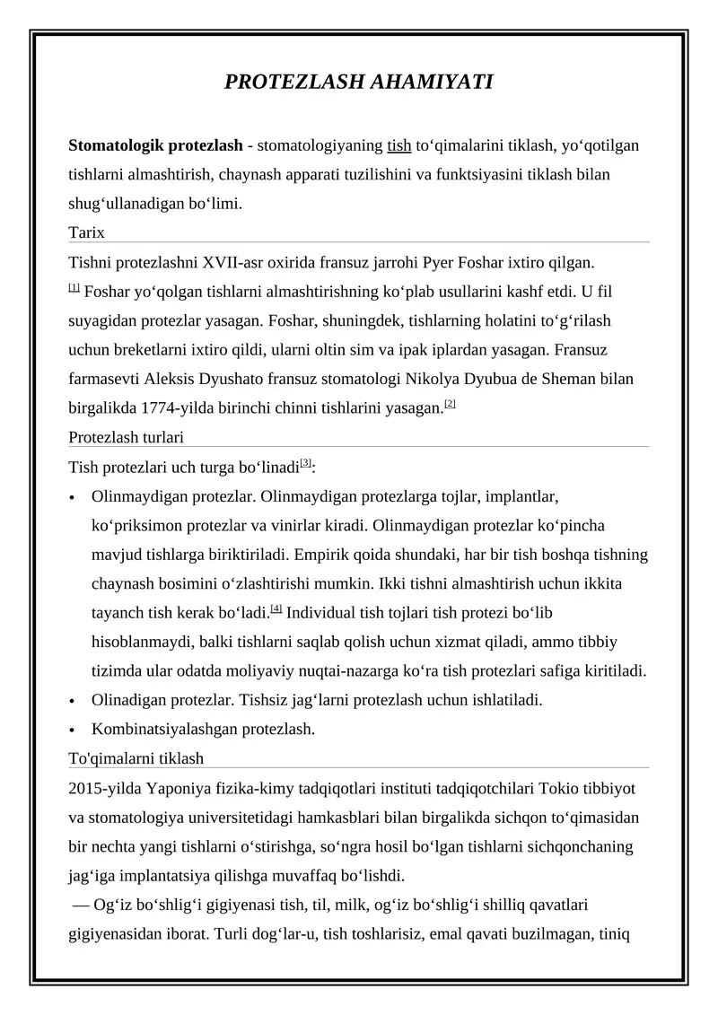 Protezlash Ahamiyati