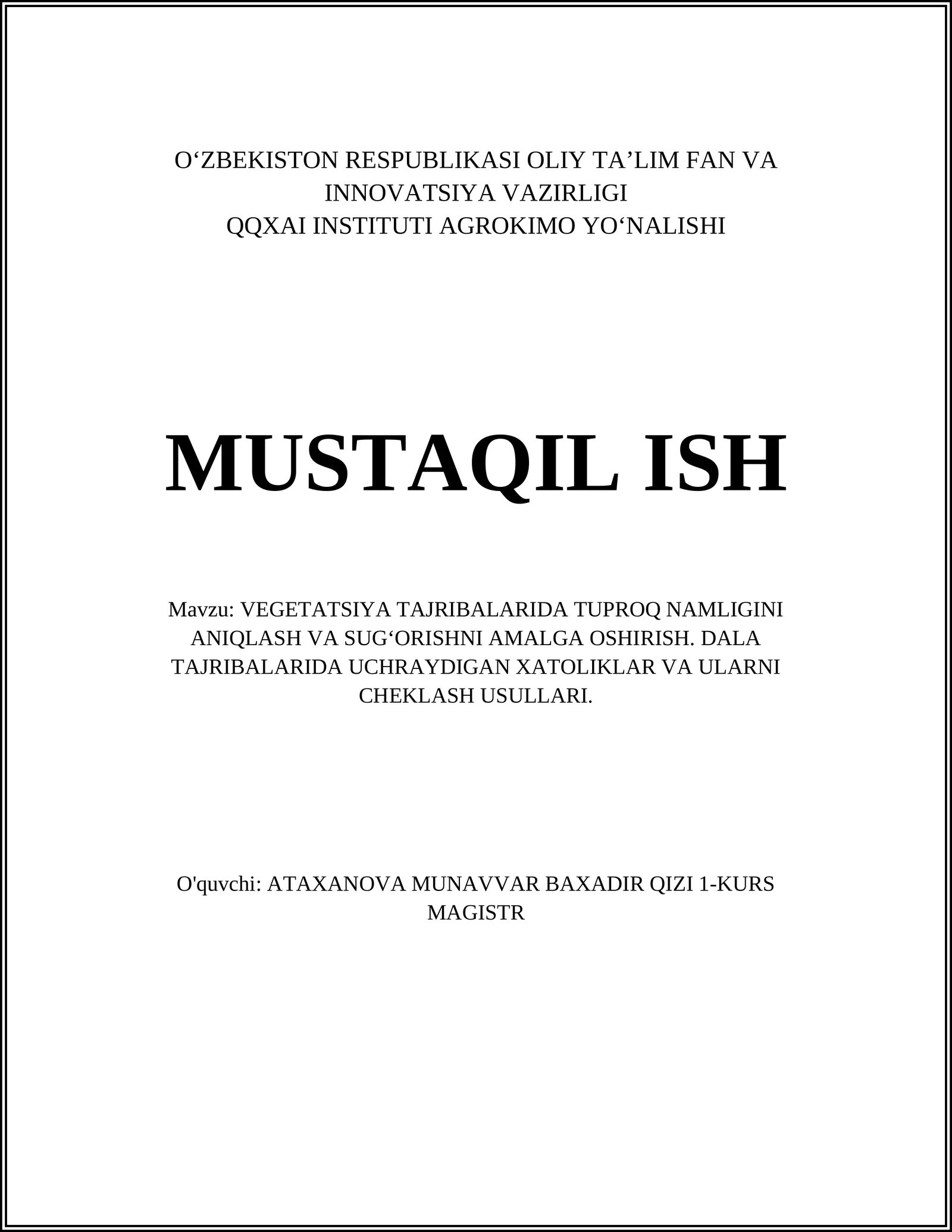 VEGETATSIYA TAJRIBALARI