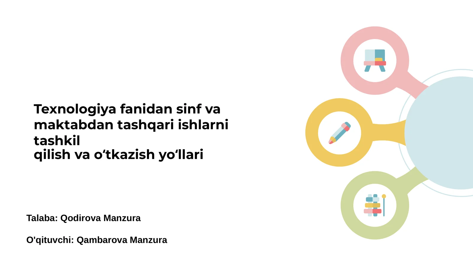 Texnologiya fanidan sinf va maktabdan tashqari ishlarni tashkil qilish va o‘tkazish yo‘llari