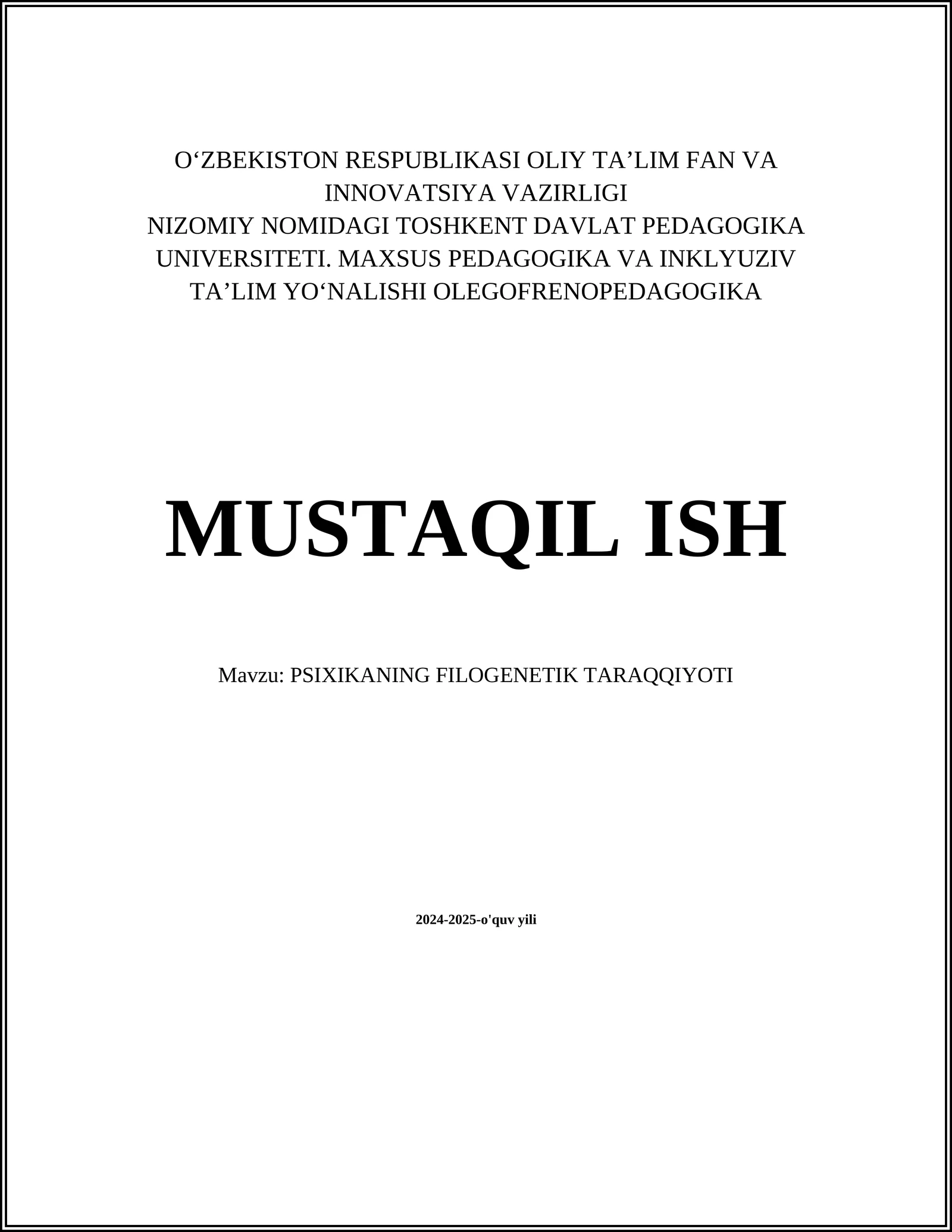 PSIXIKANING FILOGENETIK TARAQQIYOTI