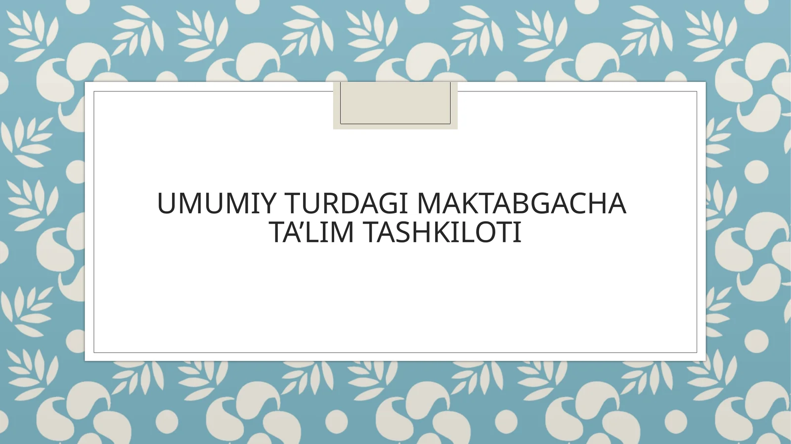 UMUMIY TURDAGI MAKTABGACHATA’LIM TASHKILOTI