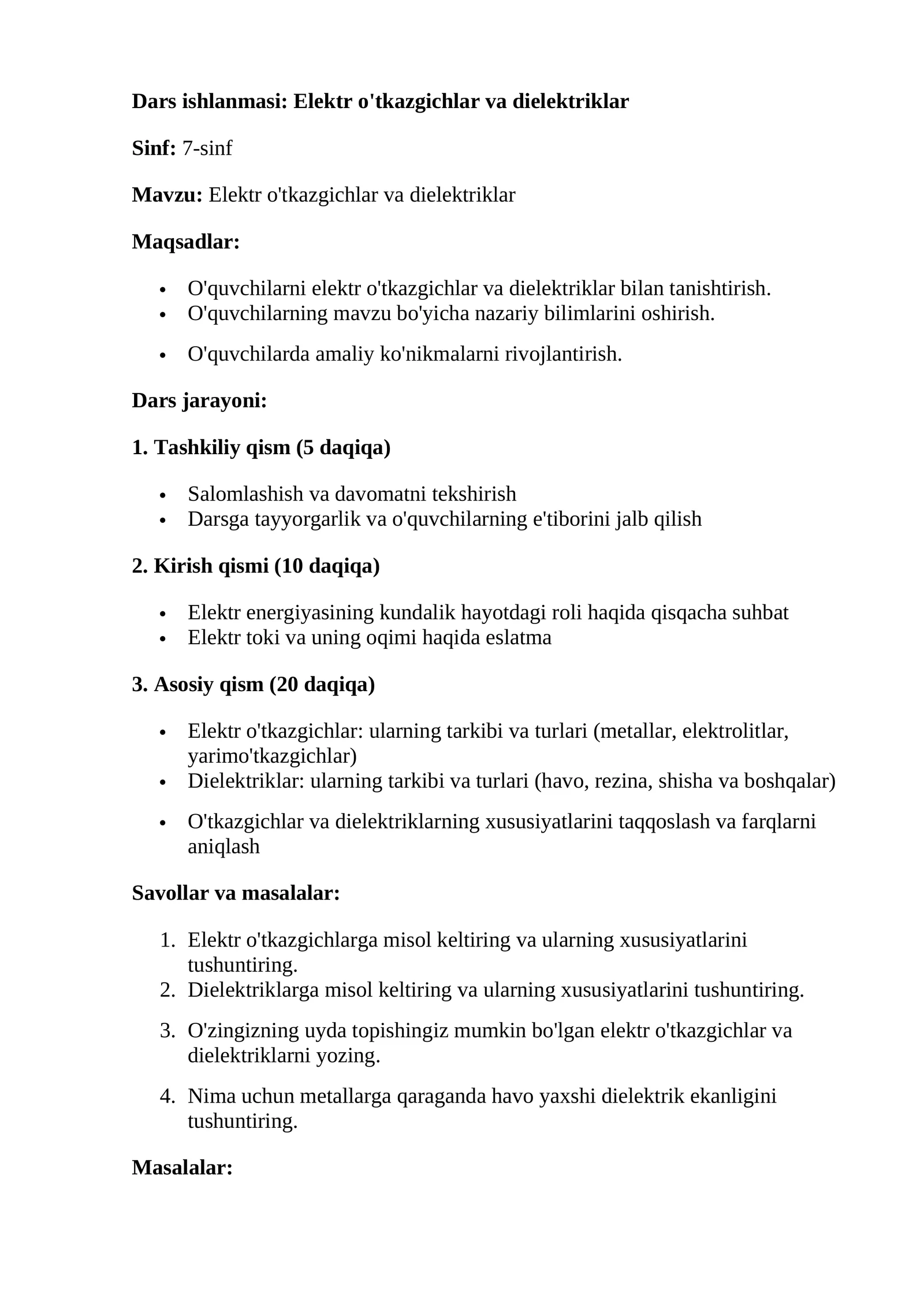 Elektr o'tkazgichlar va dielektriklar