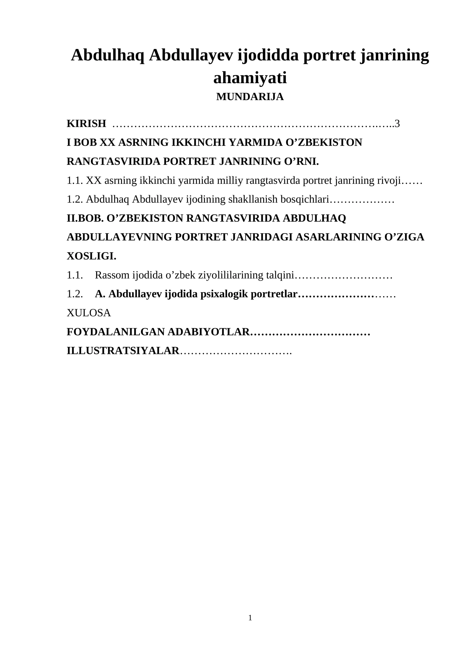 Abdulhaq Abdullayev ijodidda portret janrining ahamiyati