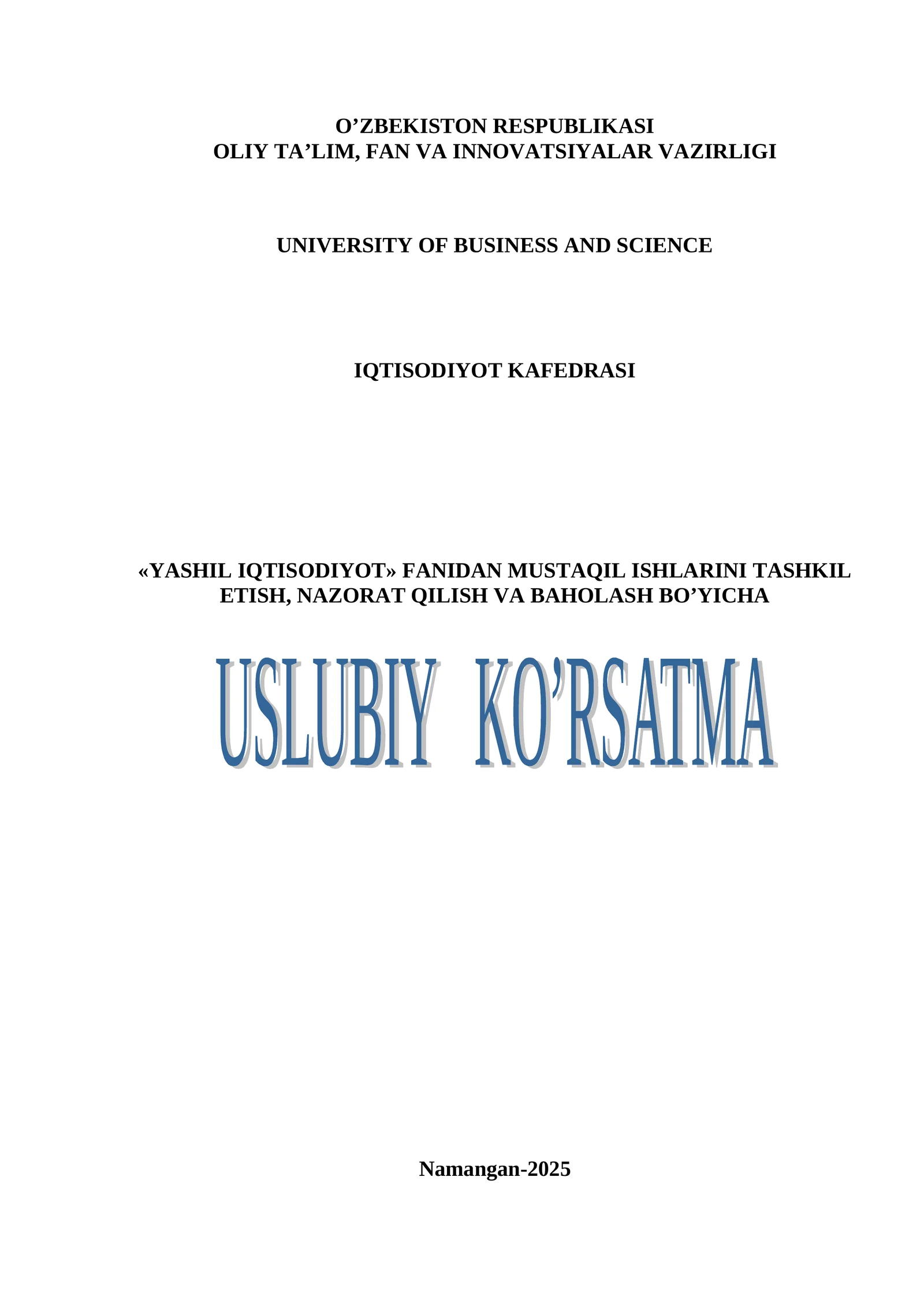 Yashil iqtisodiyot mustaqil ishlari