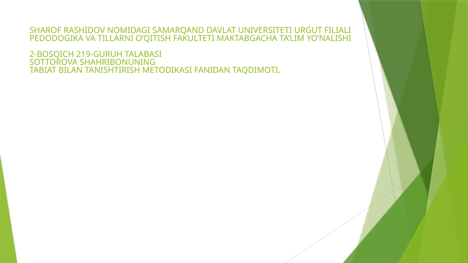 Tabiat bilan tanishtirish metodikasi fanidan taqdimoti