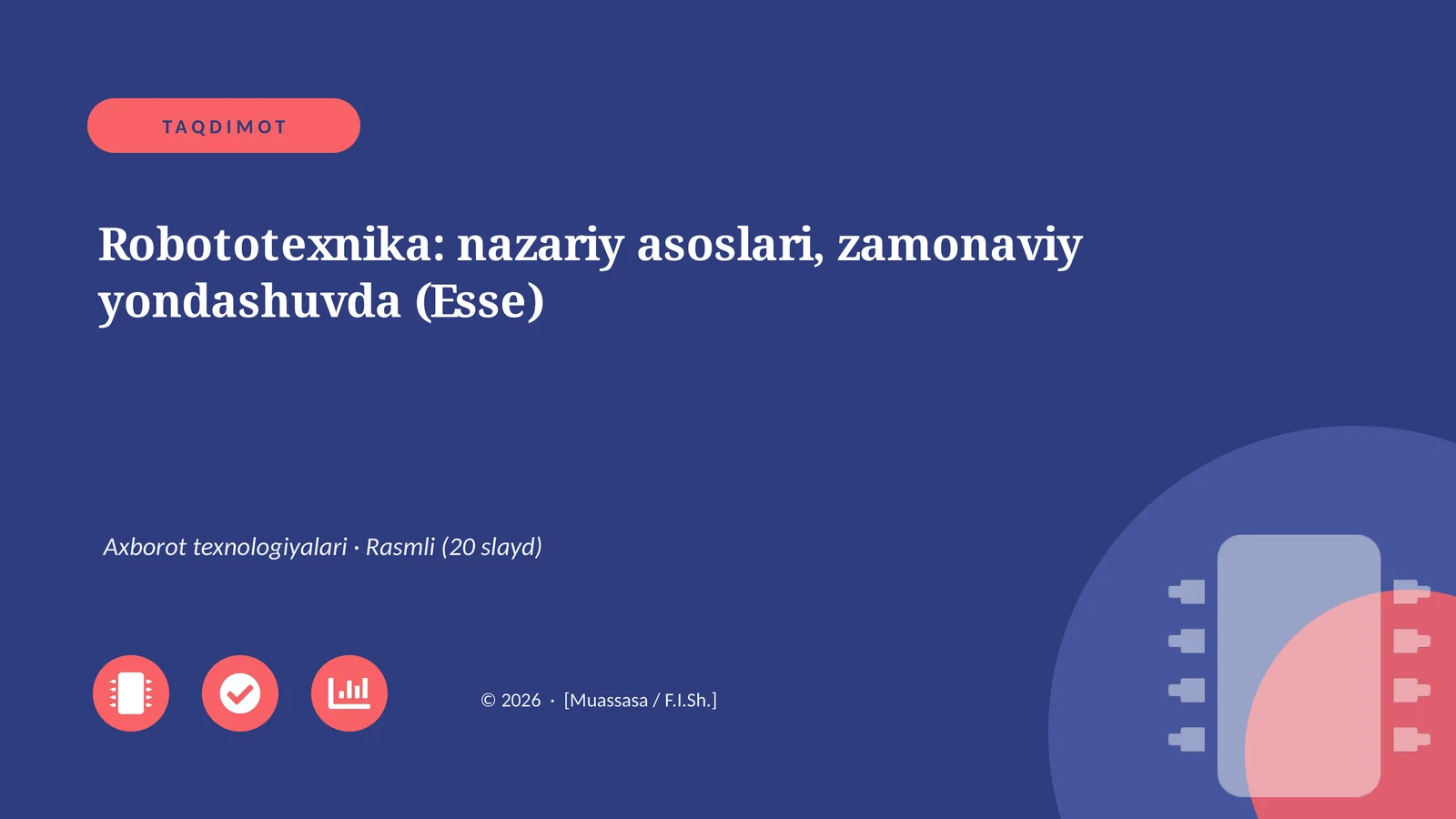 Robototexnika: nazariy asoslari, zamonaviy yondashuvda (Esse)