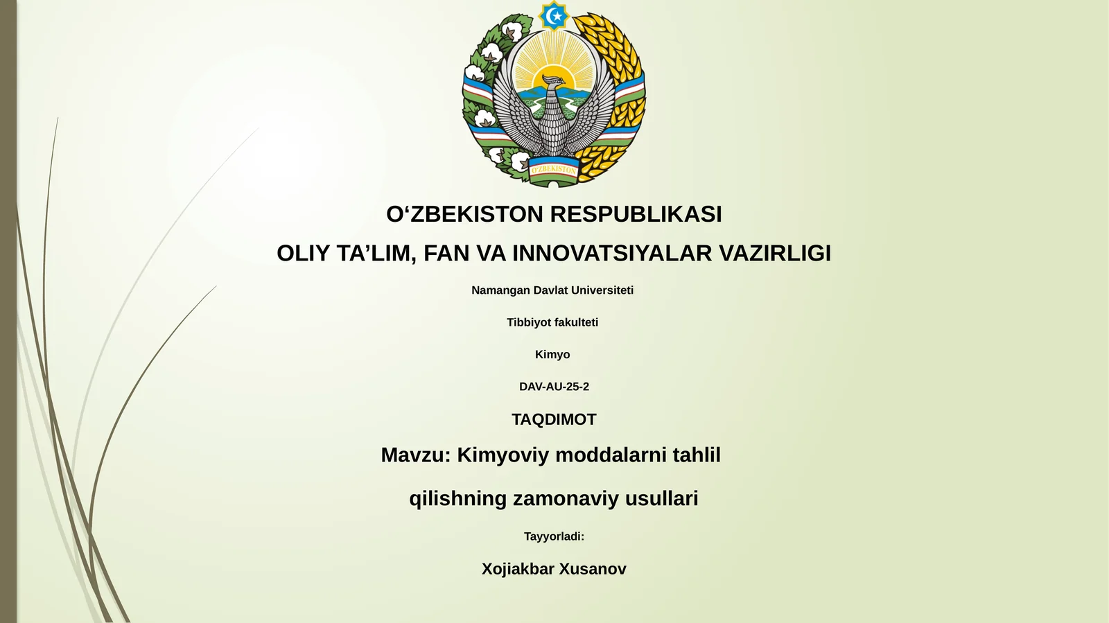 Kimyoviy moddalarni tahlil qilishning zamonaviy usullari