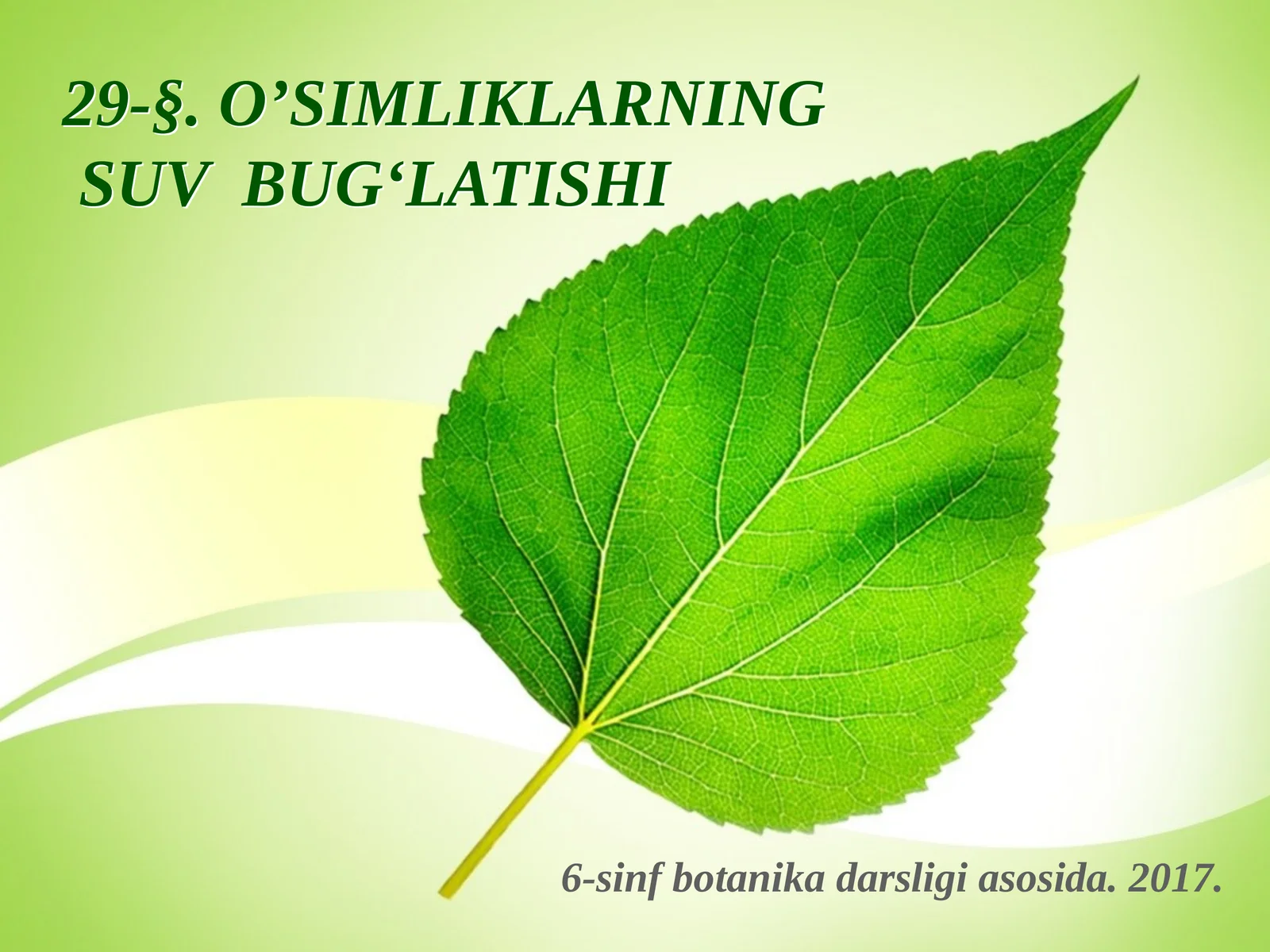 6-sinf Botanika dars ishlanma. O'simliklarning suv bug'latishi