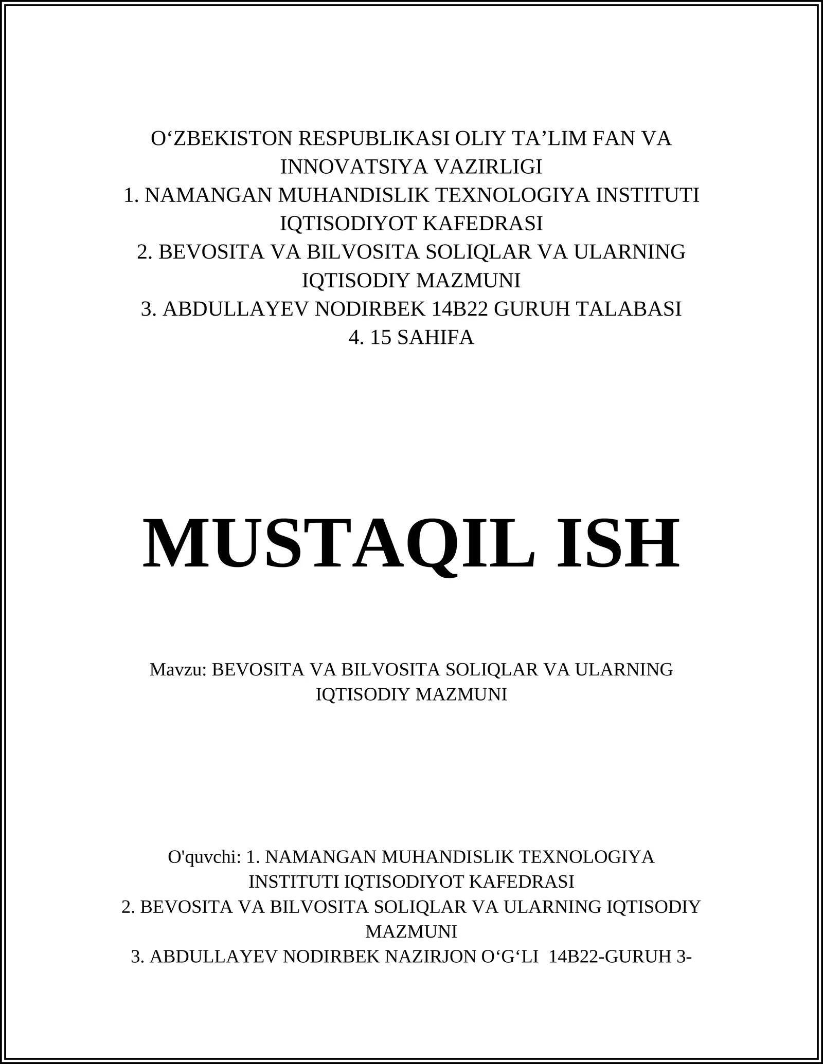 Soliqlar iqtisodiy ma'nosi
