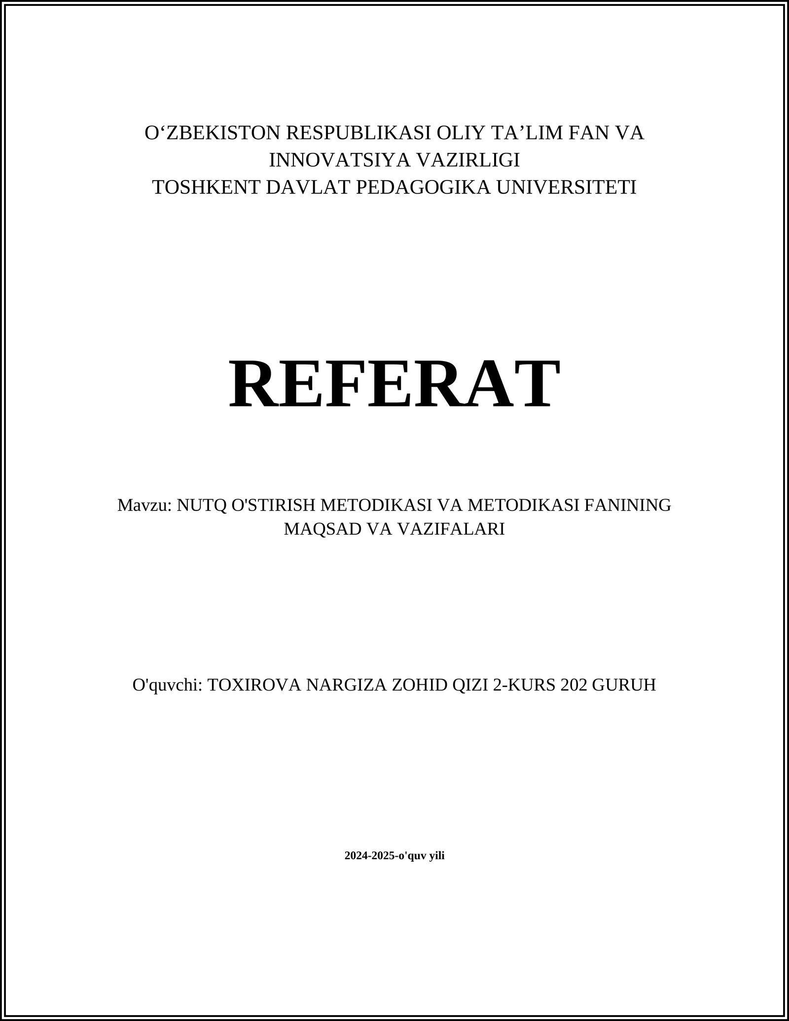 Nutq O'Stirish Metodikasi va Metodikasi Fanining Maqsad va Vazifalari