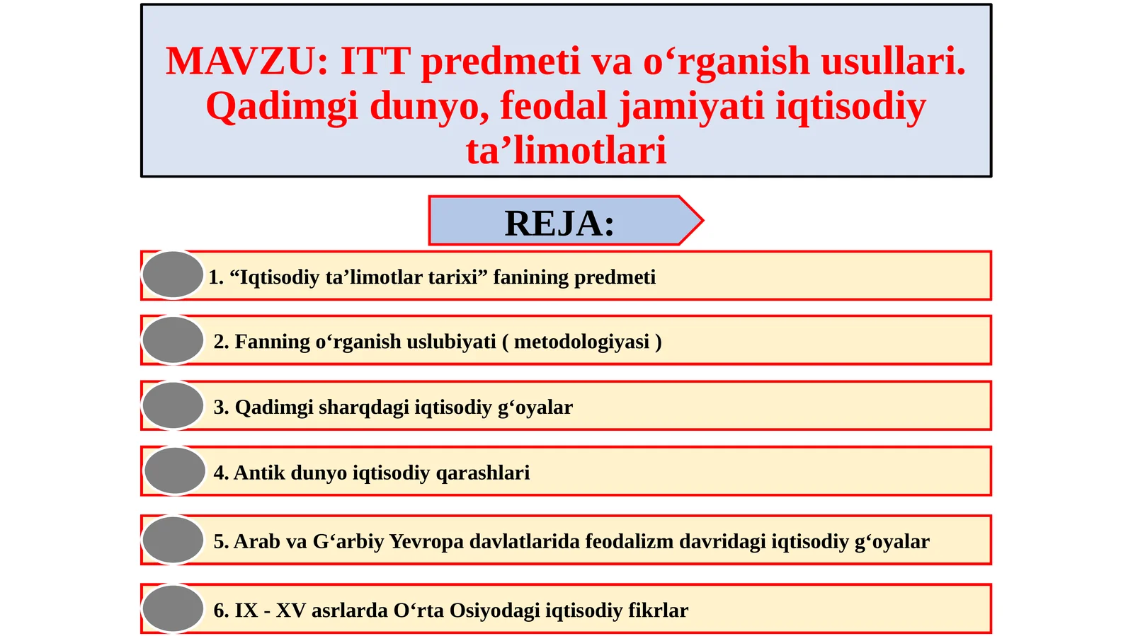 ITT predmeti va o‘rganish usullari. Qadimgi dunyo, feodal jamiyati iqtisodiy ta’limotlari