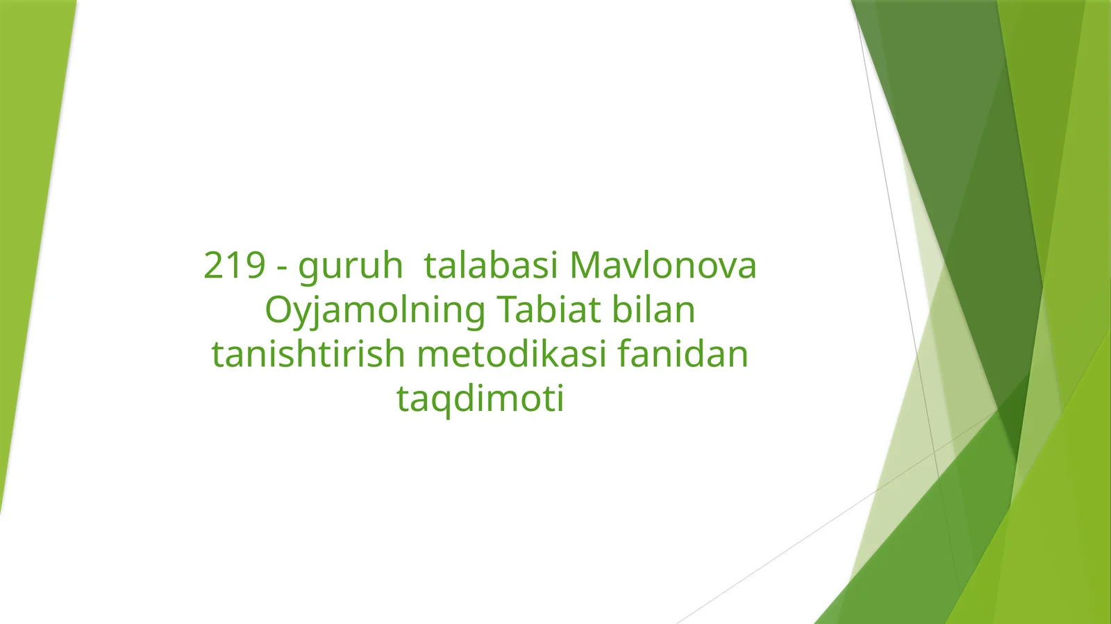 Tabiat bilan tanishtirish metodikasi fanidan taqdimoti