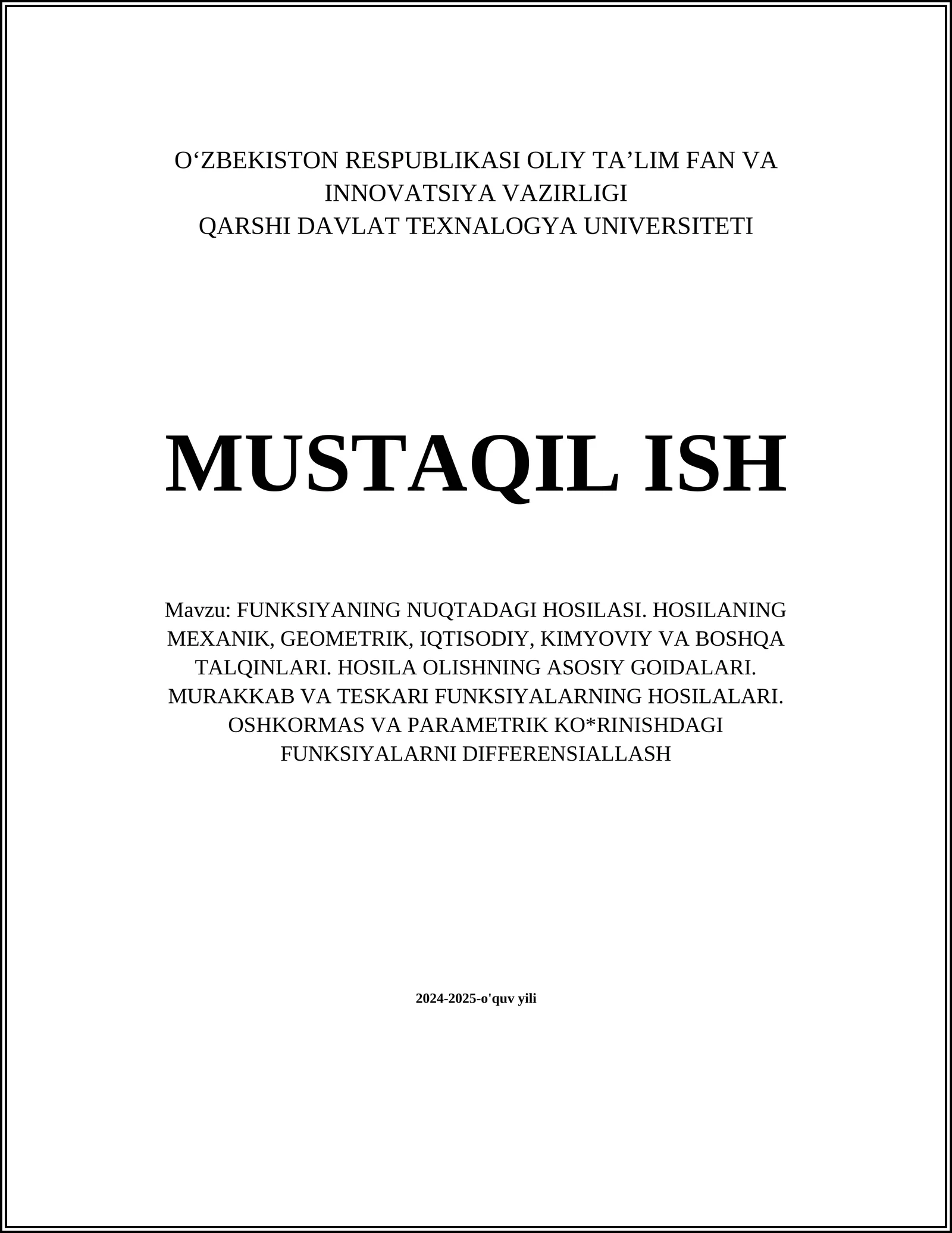 FUNKSIYANING NUQTADAGI HOSILASI