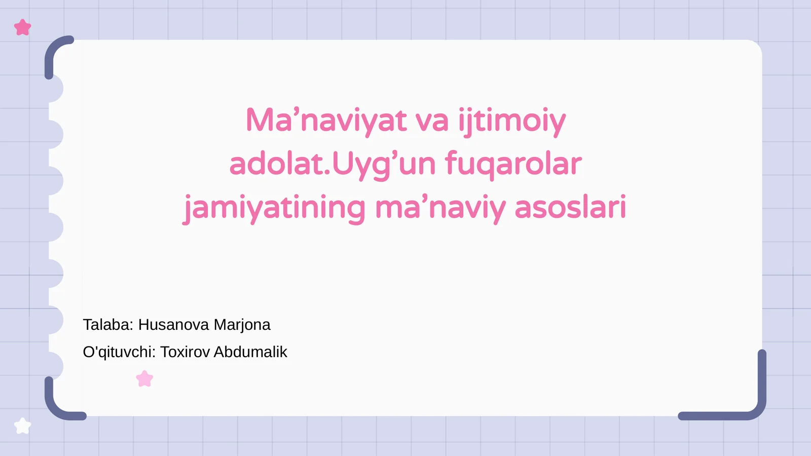 Ma’naviyat va ijtimoiy adolat