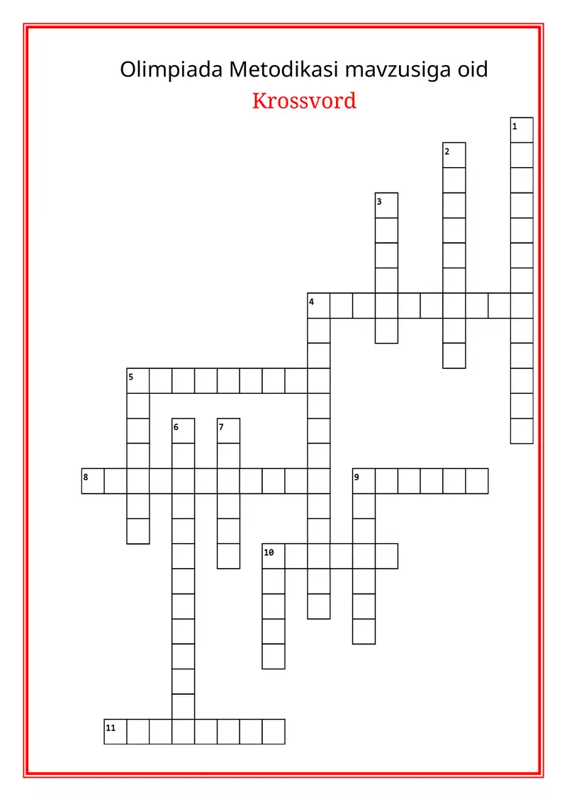 Olimpiada Metodikasi mavzusiga oid Krossvord