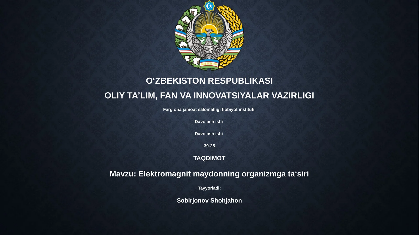 Elektromagnit maydonning organizmga ta‘siri