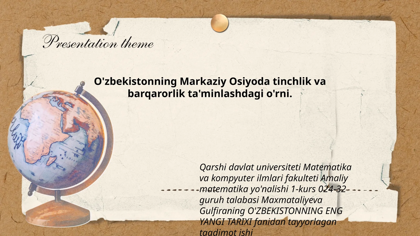 O'zbekistonning Markaziy Osiyoda tinchlik va barqarorlik ta'minlashdagi o'rni